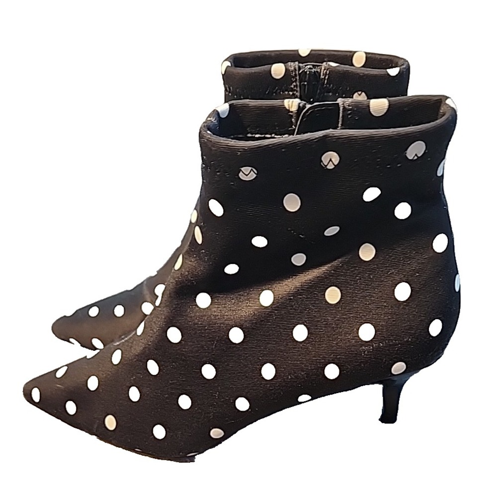 Betsey Johnson Boots Shoes Womens 9.5 Stretch Stiletto Kitten 2" Heel Polka Dots - Picture 2 of 7